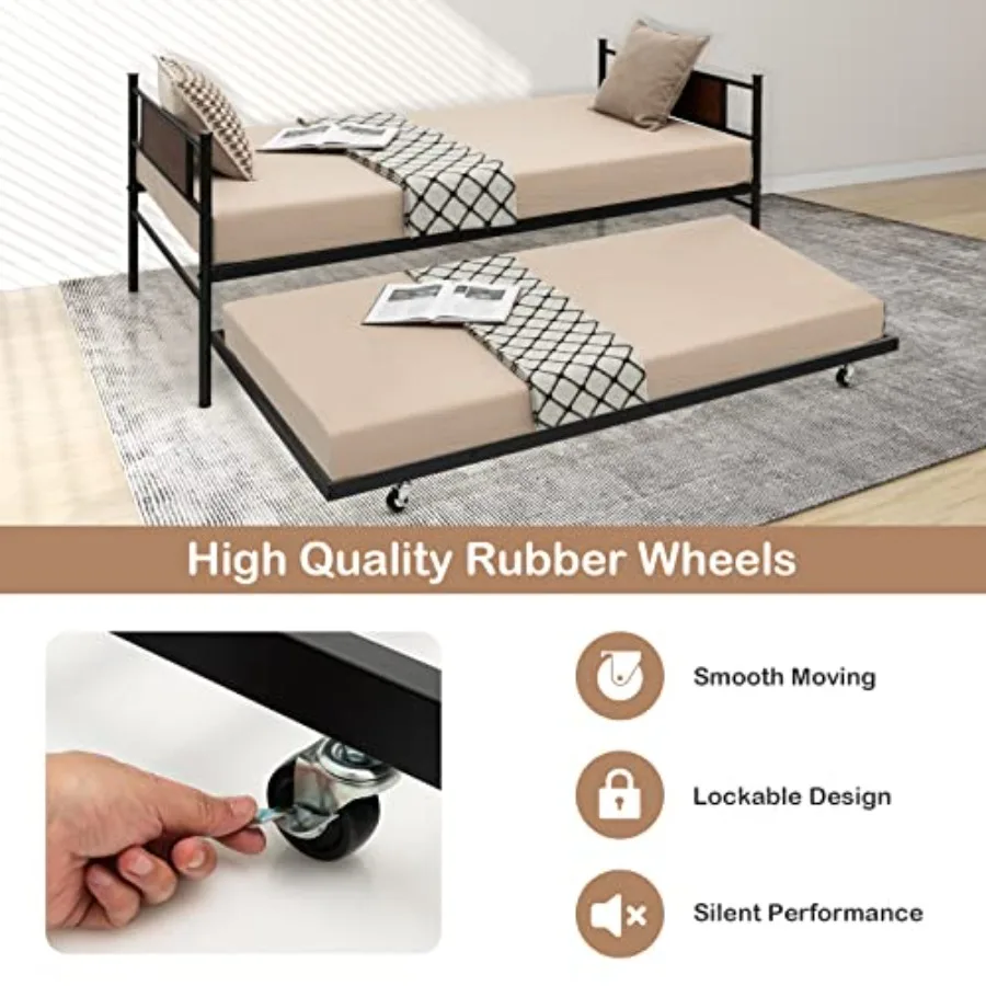 طقم سرير نهاري مزدوج من GOFLAME وسرير نهاري معدني مع دولاب مع 4 شرائح فولاذية مدمجة تدعم توفير المساحة متعدد الوظائف #6