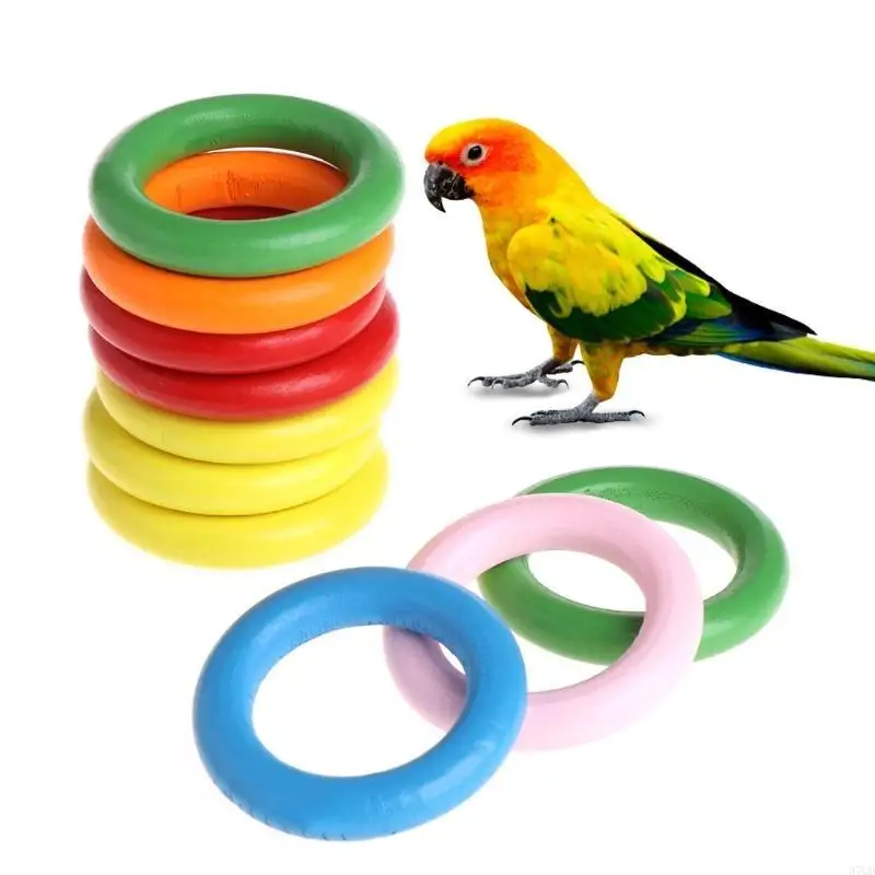 

97QD 10 Pcs Unfinished Solid Wooden Rings for Craft Jewelry Making DIY Bird Toy Parrot Chewing Blocks Accessories 3 Sizes