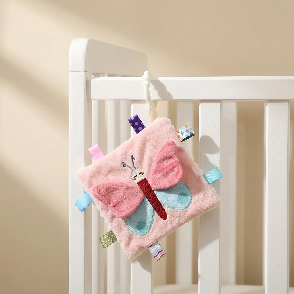 Weiches Baby-Sensorikspielzeug, Sicherheitsdecke, Stoffbuch, Baumwollbär-Rassel mit Knistergeräuschen, Spiegel-Beißring, Feinmotorik-Geschenk – Detail 10