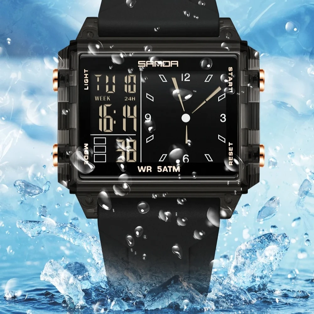 Montre numérique SANDA 6273 pour hommes et femmes, cadran carré, montres de sport étanches, montre homme avec affichage LED double, Relogios Masculino