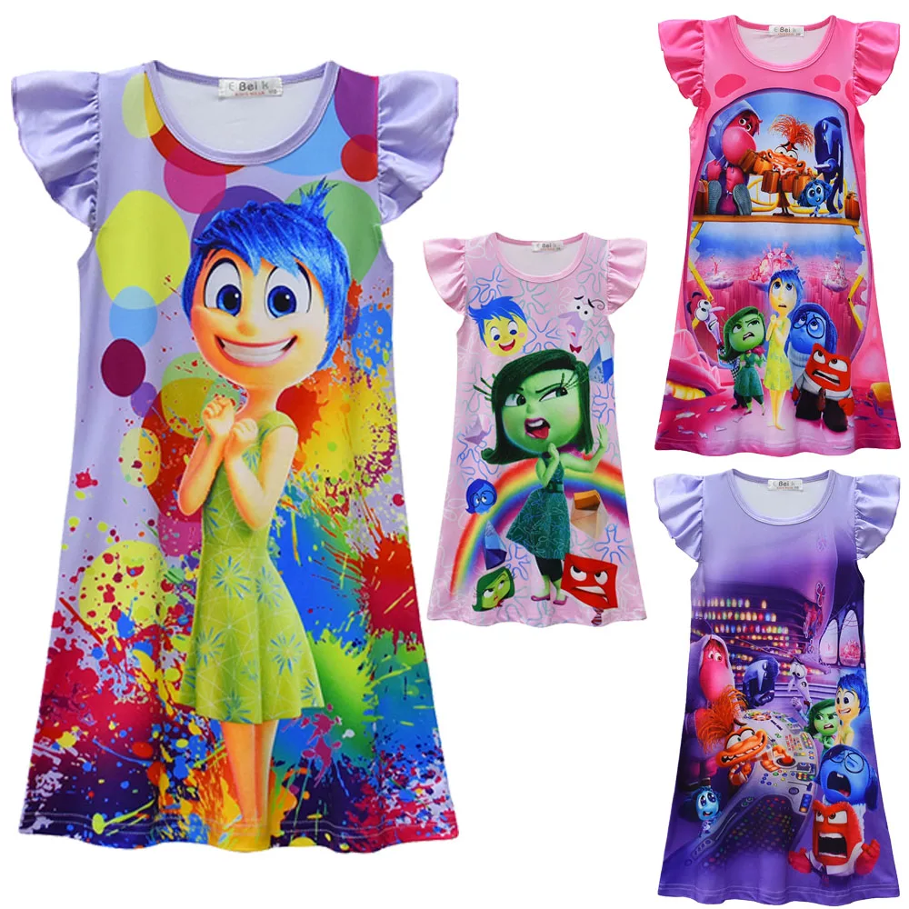 Inside Out 2 Children Clothes Kids Summer Pajamas Dress Baby Girls Short Sleeve Nightgown Cartoon Disgust Joy Sleep Wear