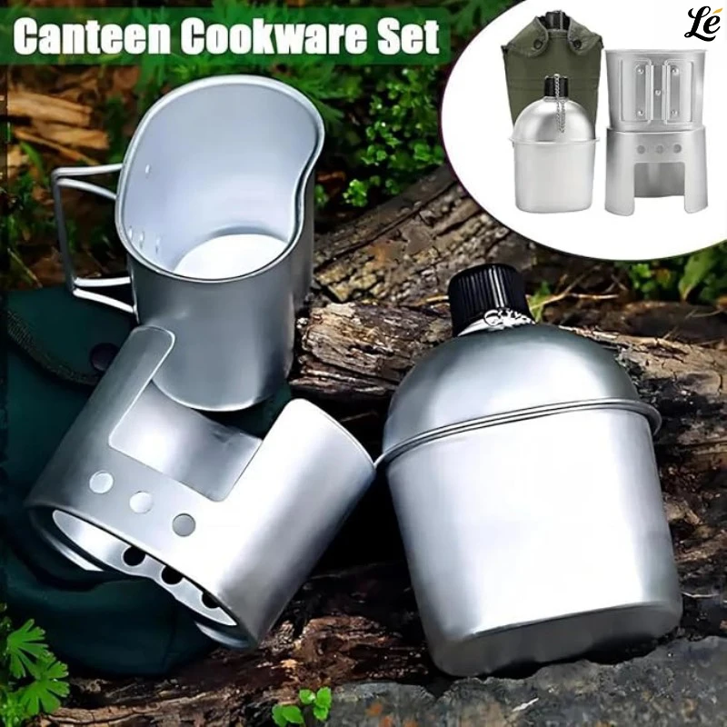 

4Pcs/Set Military Grade Aluminum Cookware Set With Lid For Outdoor Camping Hiking Backpacking Portable Stove Compatible