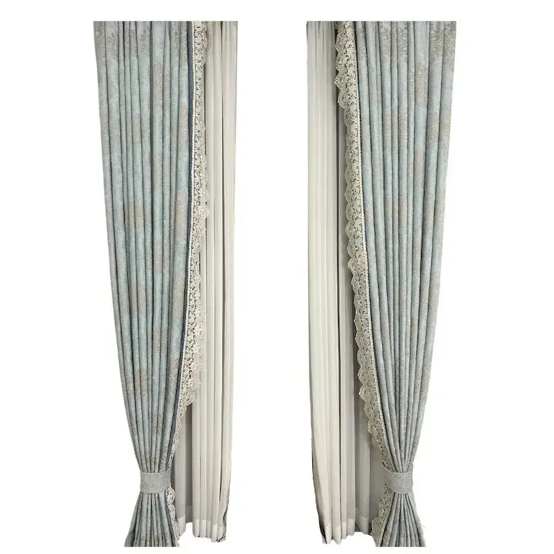 

European Chenille Curtains for Living Luxury Bedroom Thickened Cortina Dark Pattern Multiple Color Patchwork Lace White Tulle