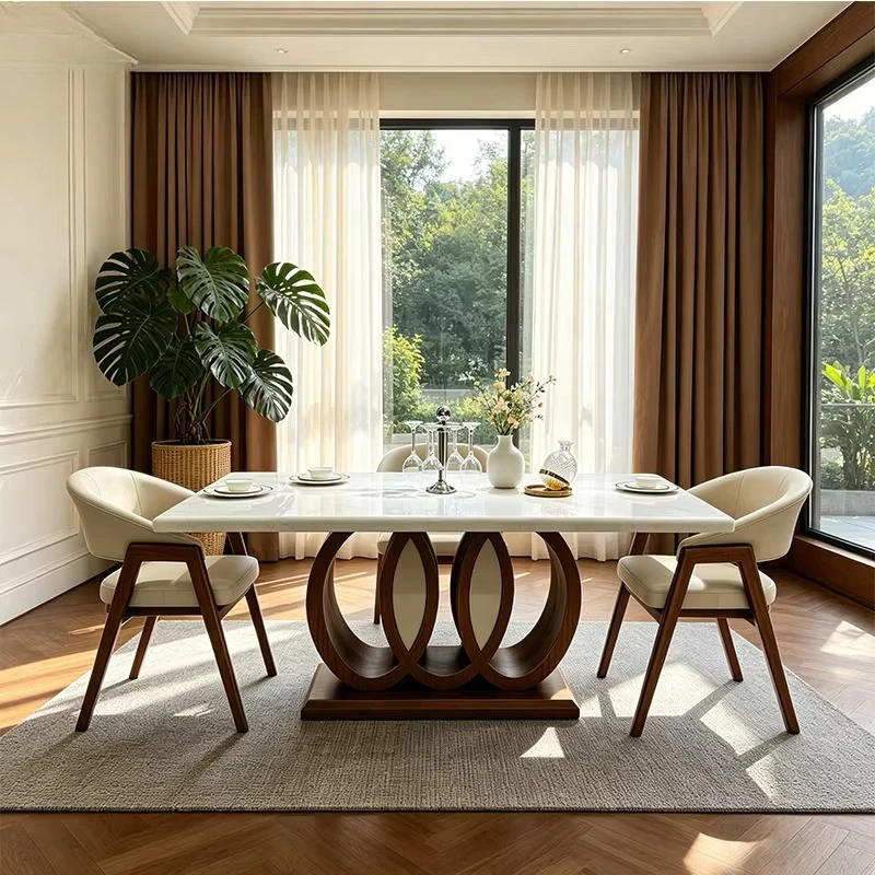 

&c Contemporary Nordic Rectangular Dining Table Solid Wood Pedestal Base Luxury Dining Furniture for Modern Interior Space