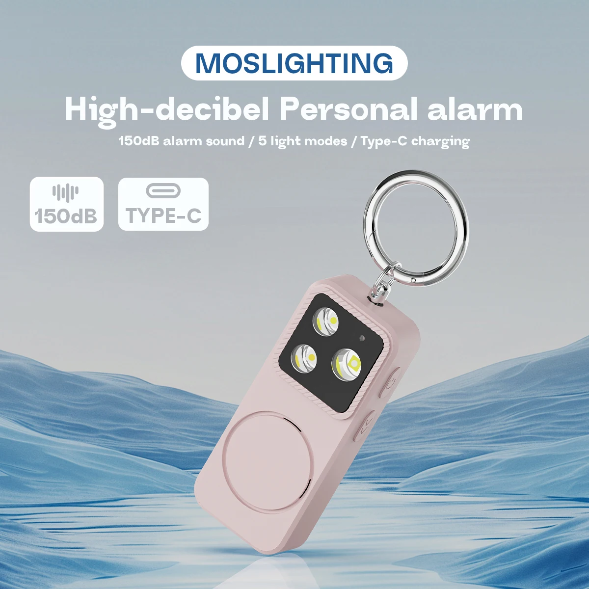 

MOSLIGHTING Мини-переносной фонарик-брелок Открытый светильник для кемпинга 500 мАч со светодиодом 150 дБ Громкое устройство SOS аварийного оповещения о безопасности