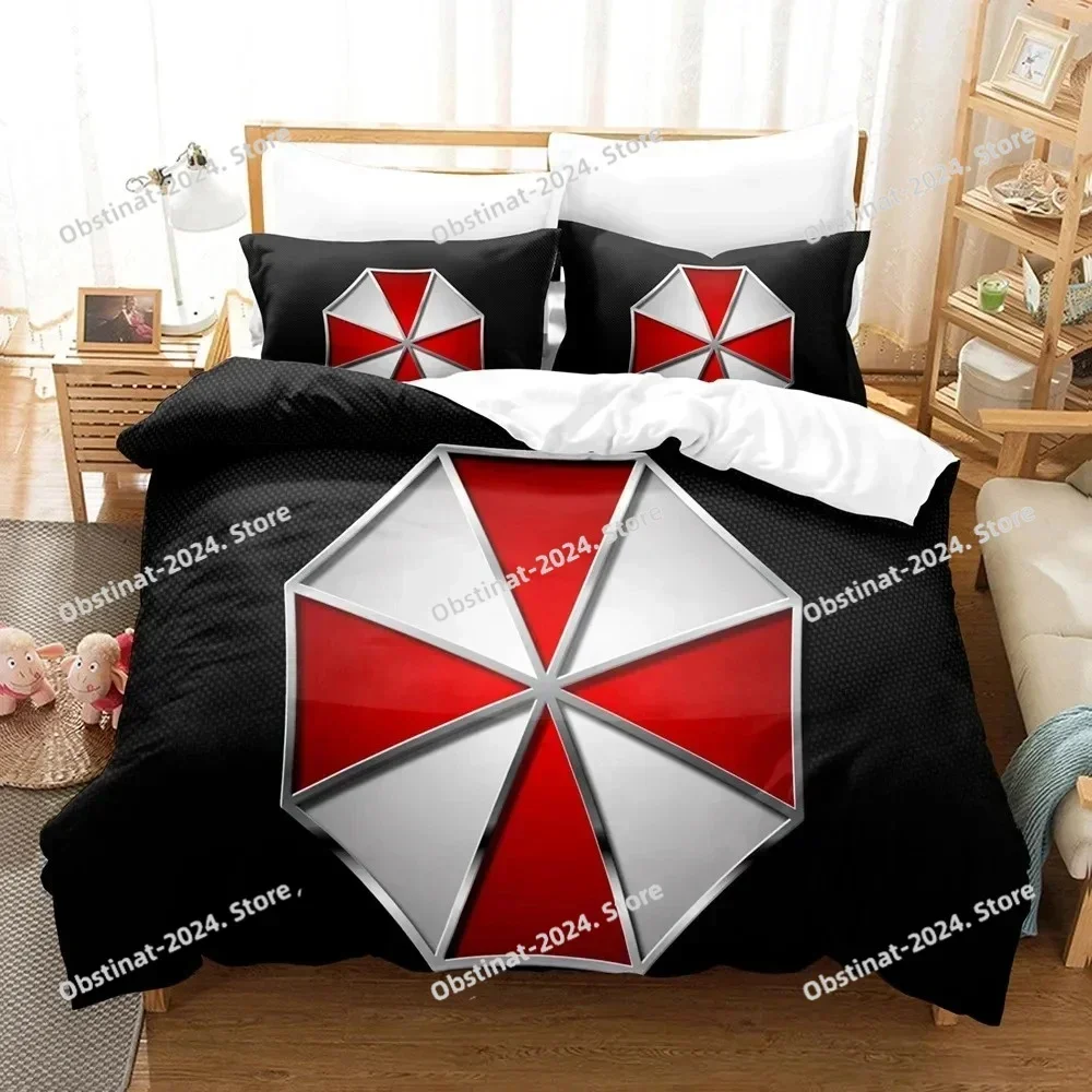 Game R-RESIDENT Corporation Red Umbrella EVIL Bedding Set Printed Comforter Duvet Cover Pillow Case 3 Pieces Set Kids Adult Size