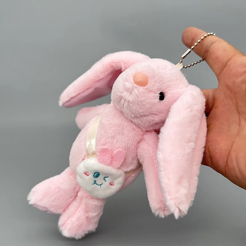 Porte-clés en peluche lapin à longues oreilles pour enfants, jouets animaux Kawaii, pendentif de sac, cadeaux de Noël pour filles et amis, mignon