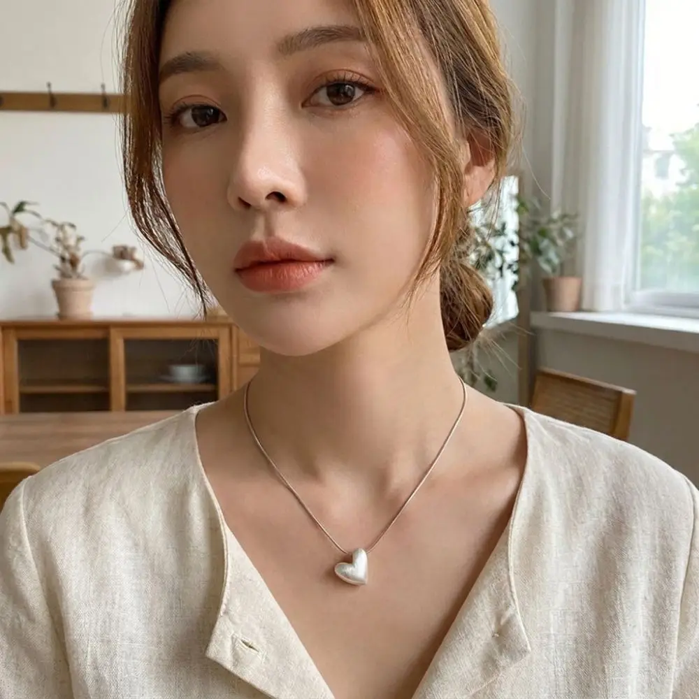 Y2K Adjustable Length Water Drop Necklace Silver Bean Rope Clavicle Chain Vintage Tassel Heart Pendant Necklace Autumn Winter