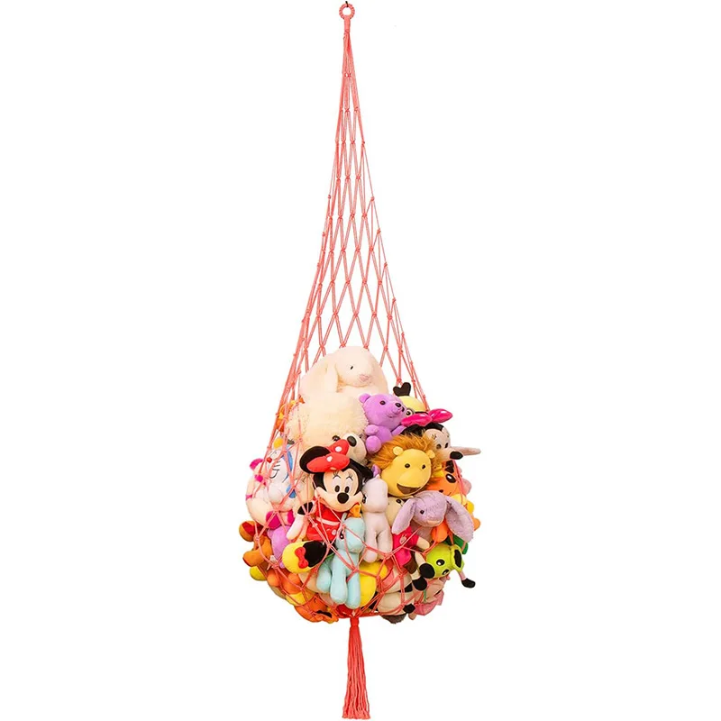 1pcs Hanging Toy Storage Cotton Rope Hanging Net Hand-woven Plush Toy Storage Net Bag Bohemian Toy Hammock