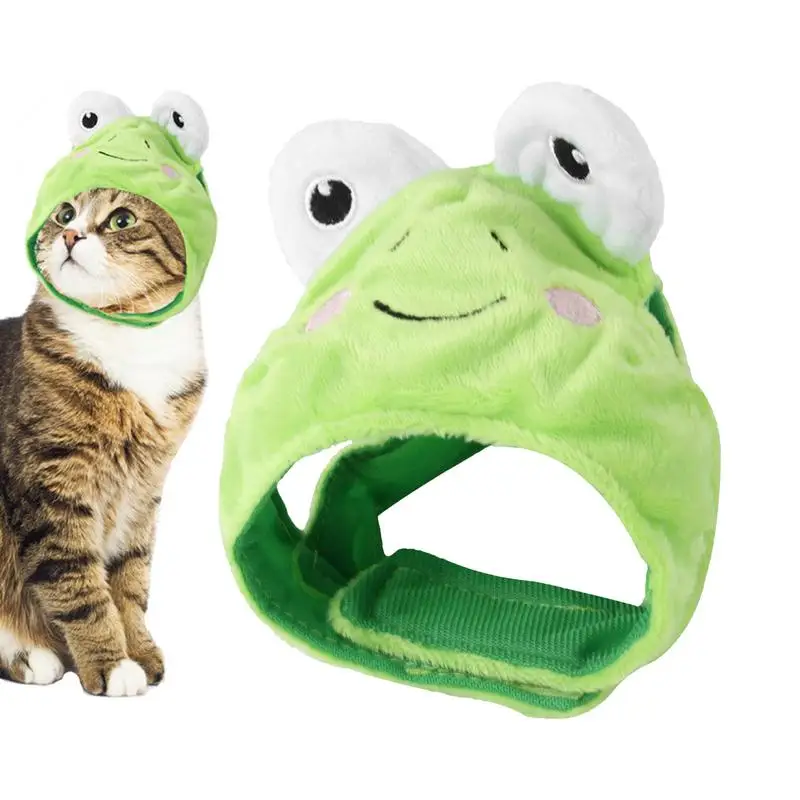 Frog Hat For Pets Cartoon Frog Cat Costume Hat Short Plush Cosplay Hat For Most Small To Medium-Sized Cats And Dogs