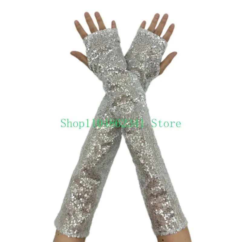 652F 2pcs Novel Club Festival Mittens Punk Fashion Shining Sequins Funny Gloves