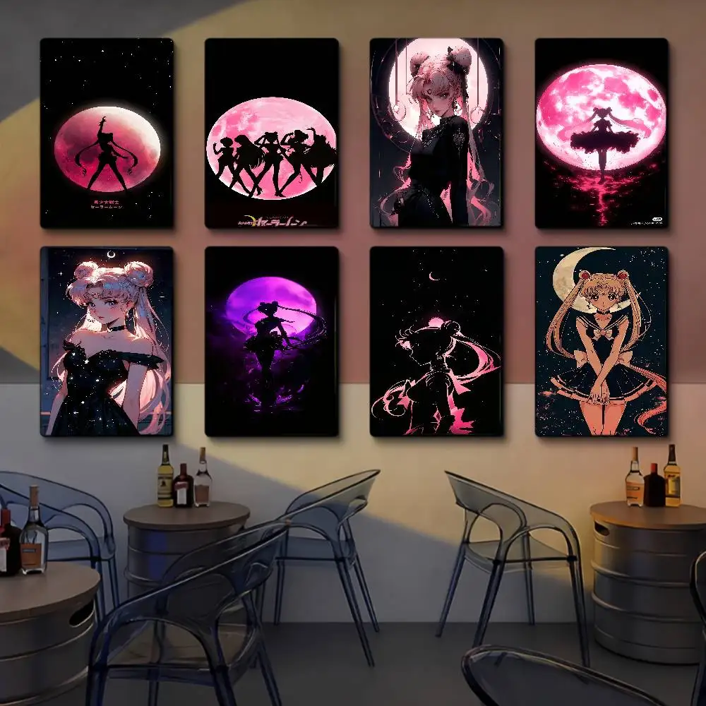 S-Sailor M-Moon Anime Selbstklebendes Kunstposter Decoracion Gemälde Wandkunst Weißes Kraftpapier Home Decor