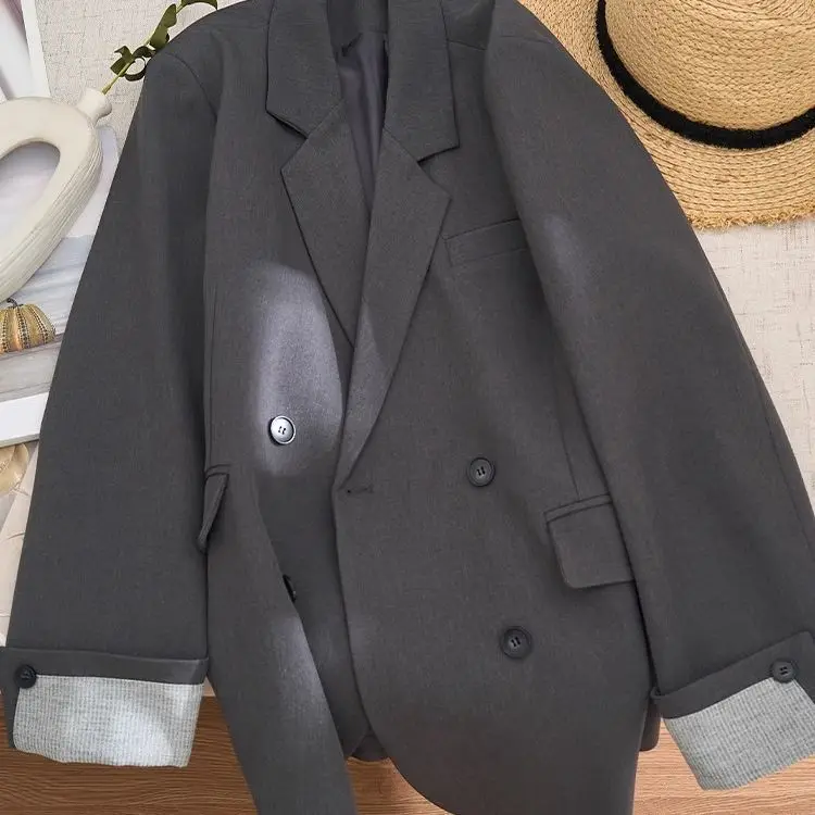 Fashion Contrast Color Ribbon Blazer Women's Notched Collar Loose Single Button Long Sleeves Split Suit Jacket New