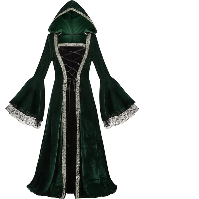 

Костюмы ведьмы на Хэллоуин для женщин и взрослых, средневековый плащ с капюшоном, карнавальный костюм вампира, нарядное платье больших размеров sf/1