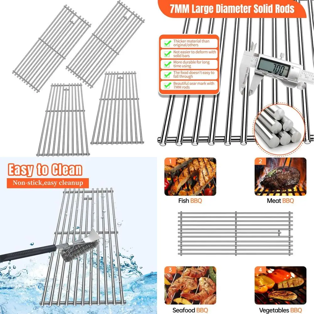 

4 Pack 7mm Stainless Steel Grill Cooking Grates Replacement Parts for 7 Burner BBQ Grills