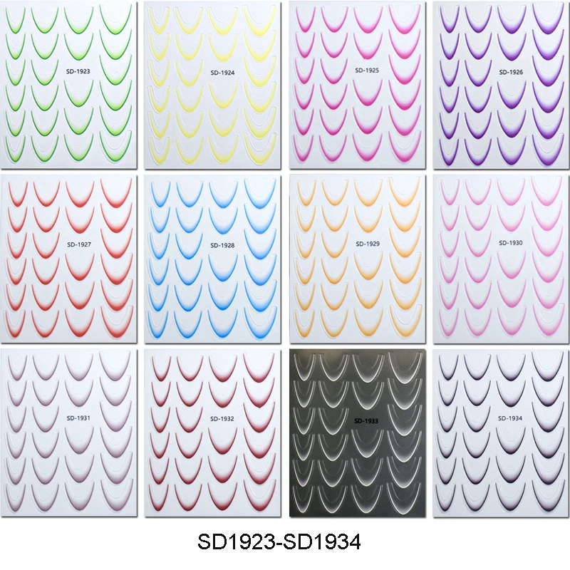 Decalcomanie per nail art in rilievo 5D Design della linea di colore sfumato Punte francesi bianche Adesivi per unghie Decorazioni per manicure