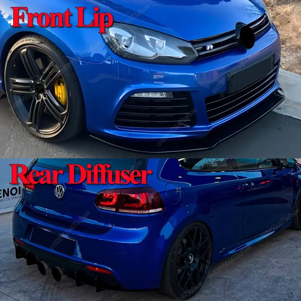 Voor VW Golf 6 MK6 R R20 2008-2013 Auto Voorbumper Lip Spoiler Splitter Diffuser Deflector & achterbumper Diffuser Bodykit Tuning