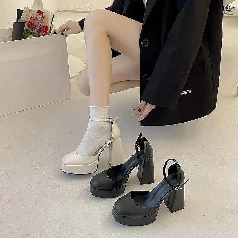 

Mary Jane Shoes Women New Spring Autumn Thick Heels High Heels Waterproof Platform Hollow Luxury Brand Women's Shoes Pumps