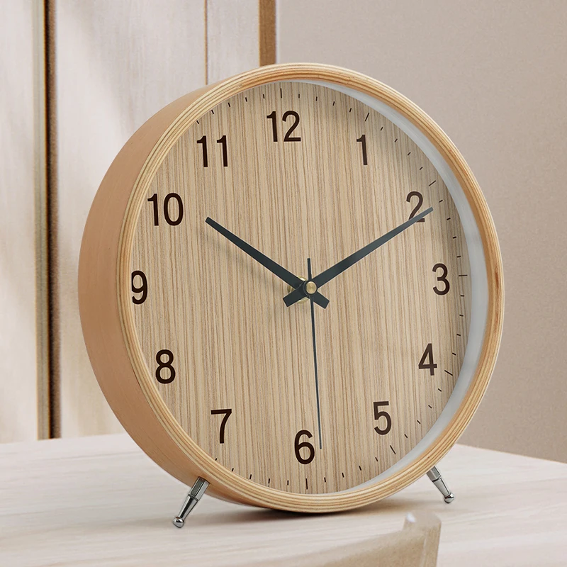 

Nordic style solid wood clock bedroom bedside clock mute clock creative simple desk clock wood grain pendulum clock table clock