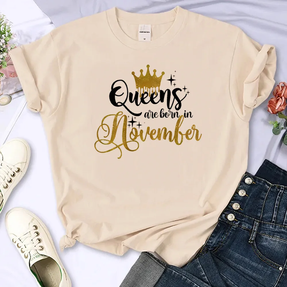 Golden Crown Queen Are Born in January to December Tee women summer funny streetwear t-shirts girl designer clothes