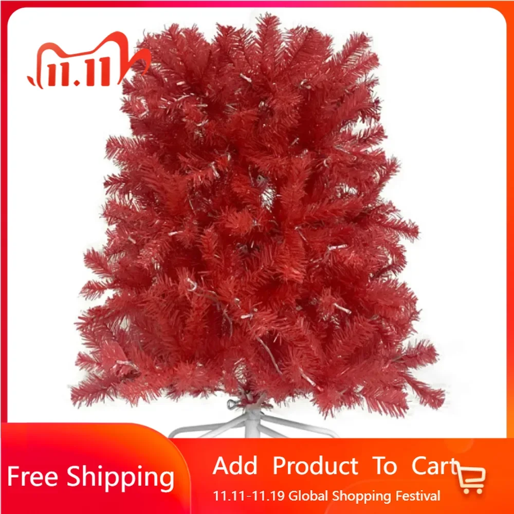 

6 Foot Artificial Fir Curved Top Christmas Tree, Christmas Tree Bendable Santa Hat Style, 1250 Lush Branch Tips, 300 LED Lights