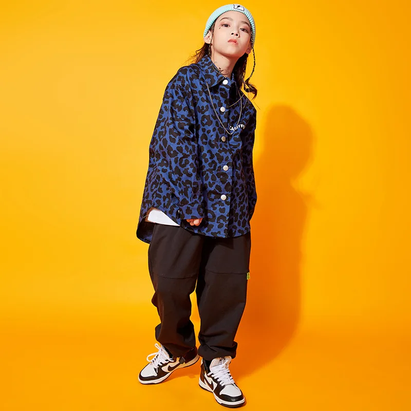 Shirt Tops Jogger Pants Kid Stage Street Wear Children Hip Hop Clothing Boys Girls Jazz Dance Costume Hiphop Leopard Print Loose