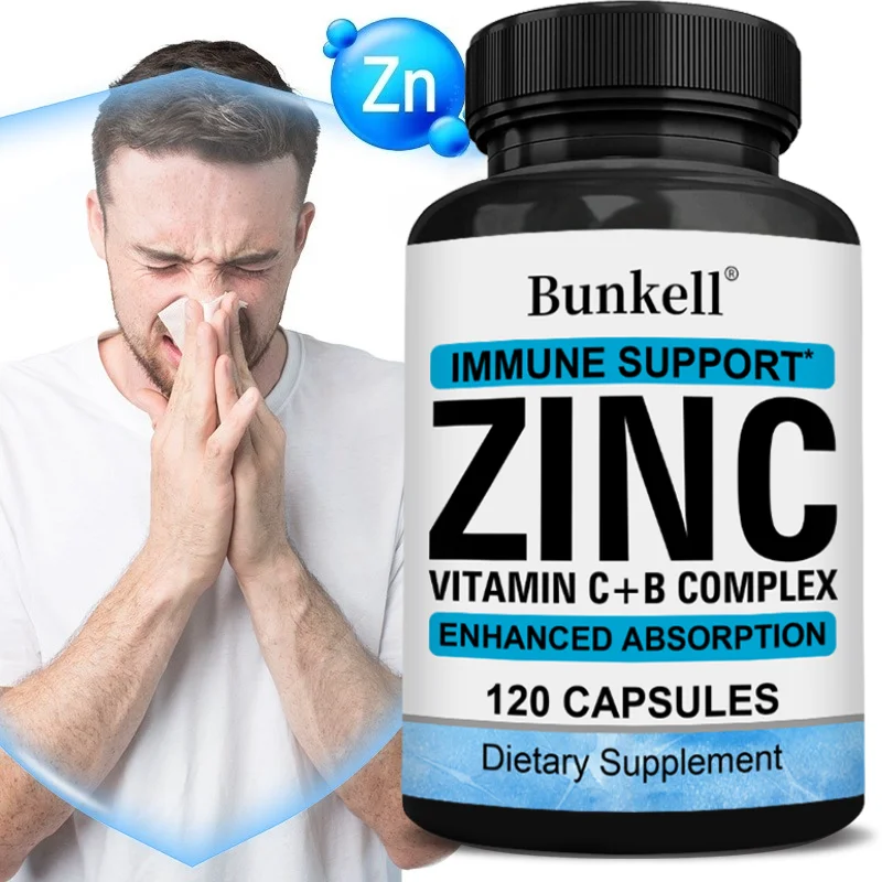 Zinc Capsules with Vitamin C, B2, B6, Antioxidant Immune Support Supplement, Support Energy Production, Skin & Overall Wellness