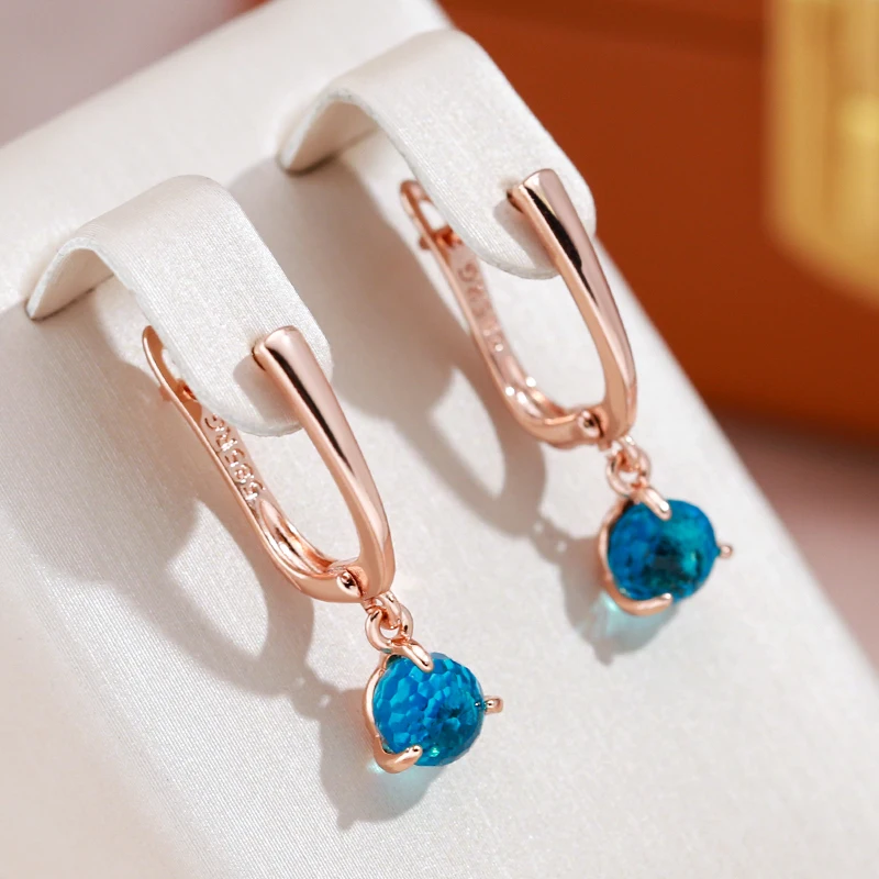 JULYDREAM Personality Ball Cut Blue Zircon Dangle Earrings 585 Gold Color Women\'s Daily Pendant Jewelry Party Fashion Earrings