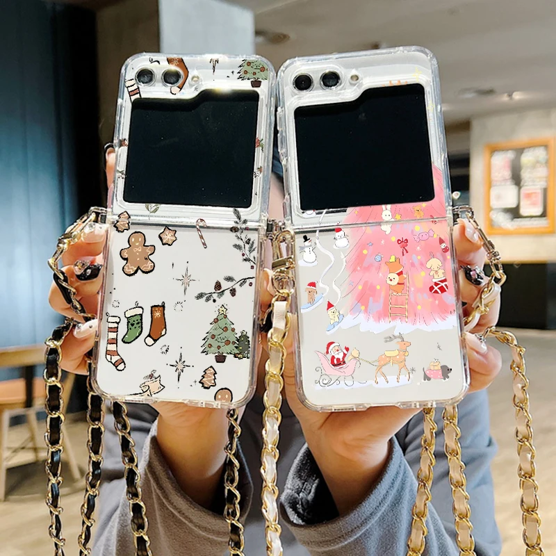 الكرتون عيد الميلاد Crossbody حبل القضية لسامسونج غالاكسي Z Flip 7 6 5 4 3 5G Flip7 FE Flip6 Flip5 واضح لينة الحبل غطاء الهاتف #2