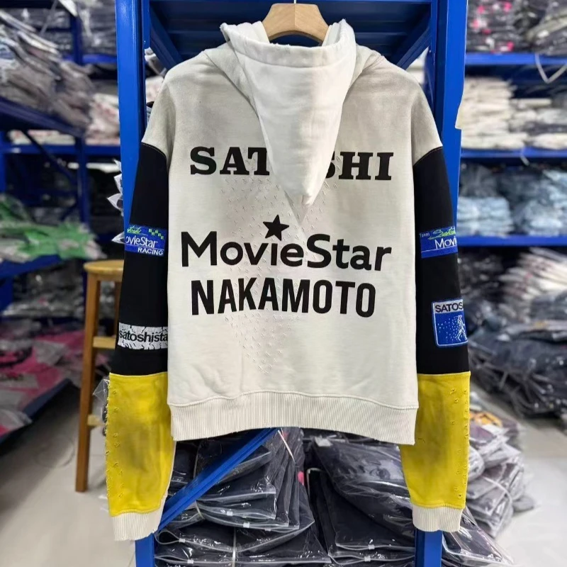 Embroidered Logo Satoshi Nakamoto Color-blocking Sweatshirts Pure Cotton Vintage Men's Black Movie Star Hoodie