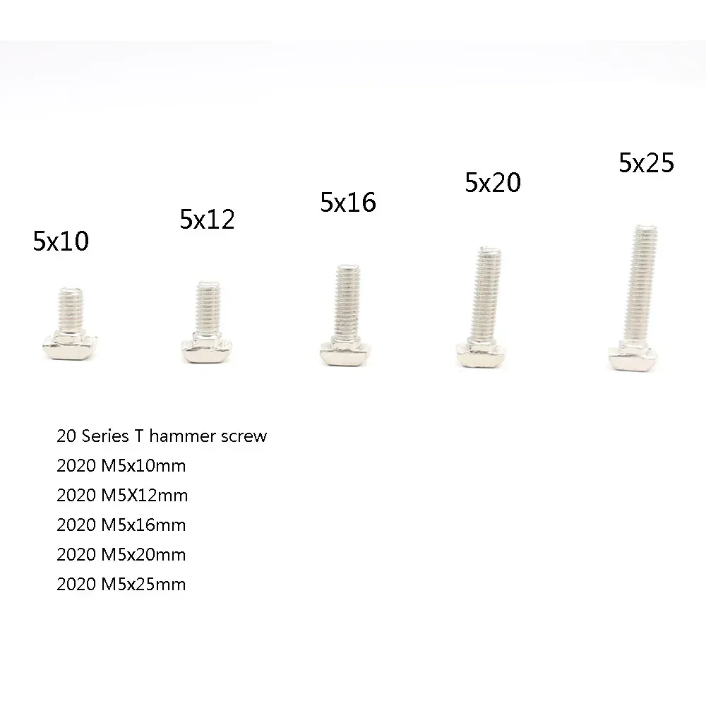 50 szt. nakrętek T M5 niklowanych z łbem młotowym do profili aluminiowych serii 2020