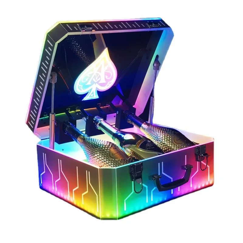 Rainbow Color LED Luminous Display Case Ace of Spade CHAMPAGNE SUITCASE Wine Bottle Carrier Box Glorifier Display For NighClub