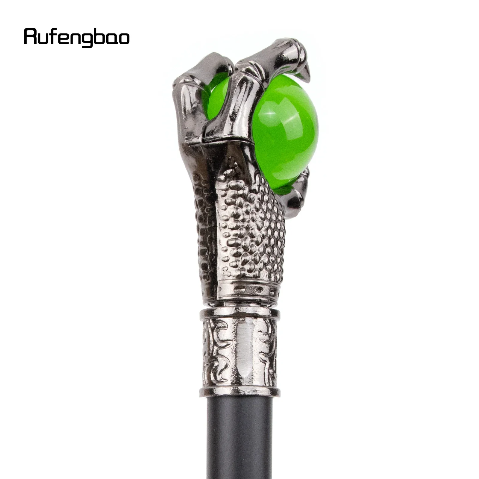 Dragon Claw Grasp Green Glass Ball Silver Single Joint Walking Stick Decorative Party Fashionable Cane Halloween Crosier 93cm