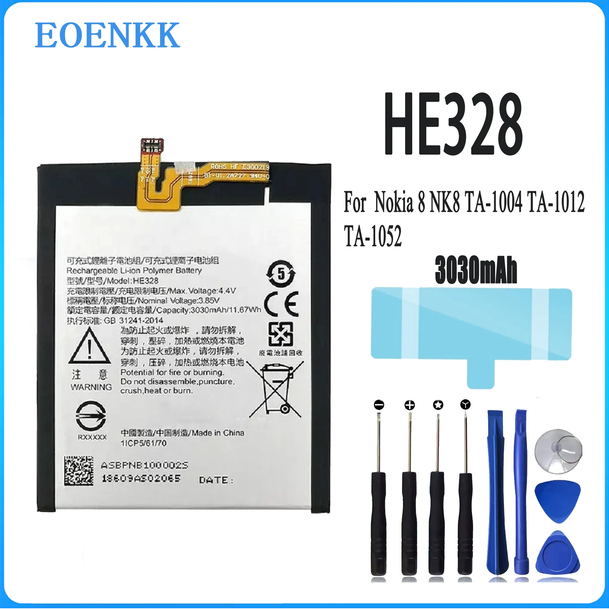 

100% Original Capacity HE328 Battery for Nokia 8 NK8 TA-1004 TA-1012 TA-1052 Repair Part Mobile Phone Batteries Bateria