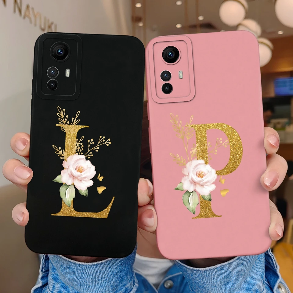 For Xiaomi Redmi Note 12S Note 12R 4G 5G Case Letter Rose Silicone Liquid Protective Anti-fall For Redmi Note12 S Note12 R Funda