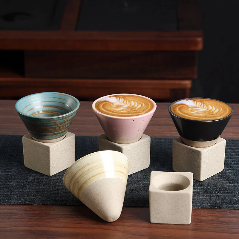 1PC Retro Ceramic Coffee Mug Rough Pottery Porcelain Latte Japanese Tea Coffee Cup Pull Pottery Cup With Base Heat-resistant Cup