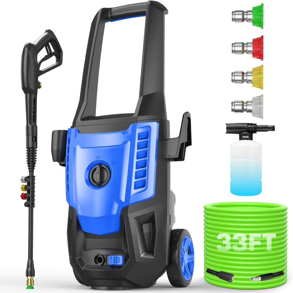 5000PSI High Power Pressure Cleaner With 4 Nozzles Soap Bottle Blue For Car Fence Driveway Patio Household Cleaning