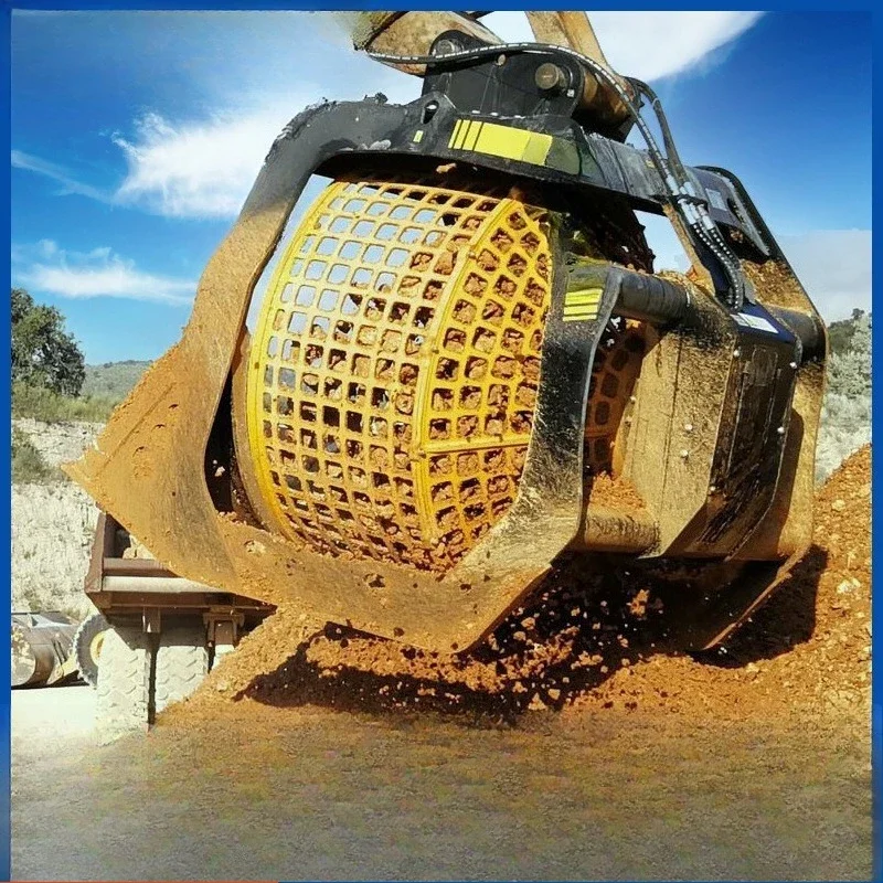 Excavator drum type screening bucket