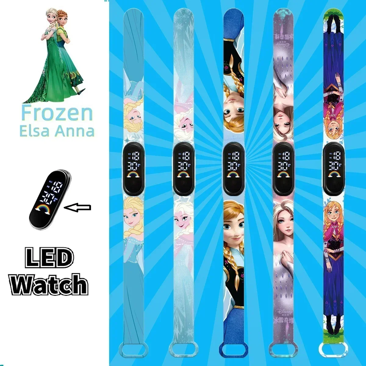 Disney gefrorene Kinder Digitaluhren Cartoon Action figur Elsa Anna führte Touch wasserdichte elektronische Kinder Uhr Weihnachts geschenke