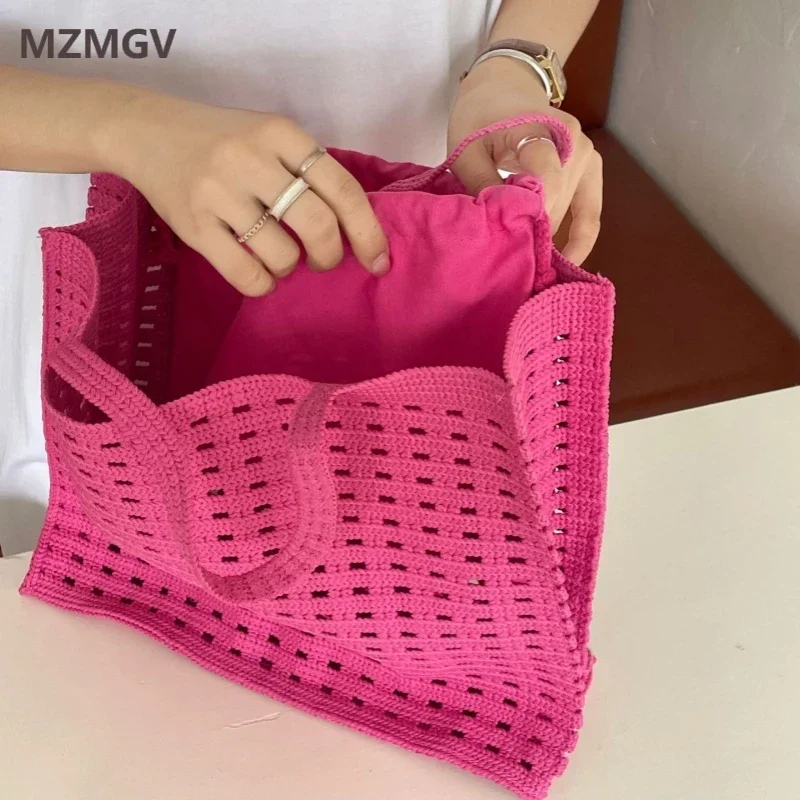 

Meet You Spring New Hollow Out Crochet Tote Bag for Women Large Capacity Beach Shopping HandBag Bright Color Female Shoulder Bag