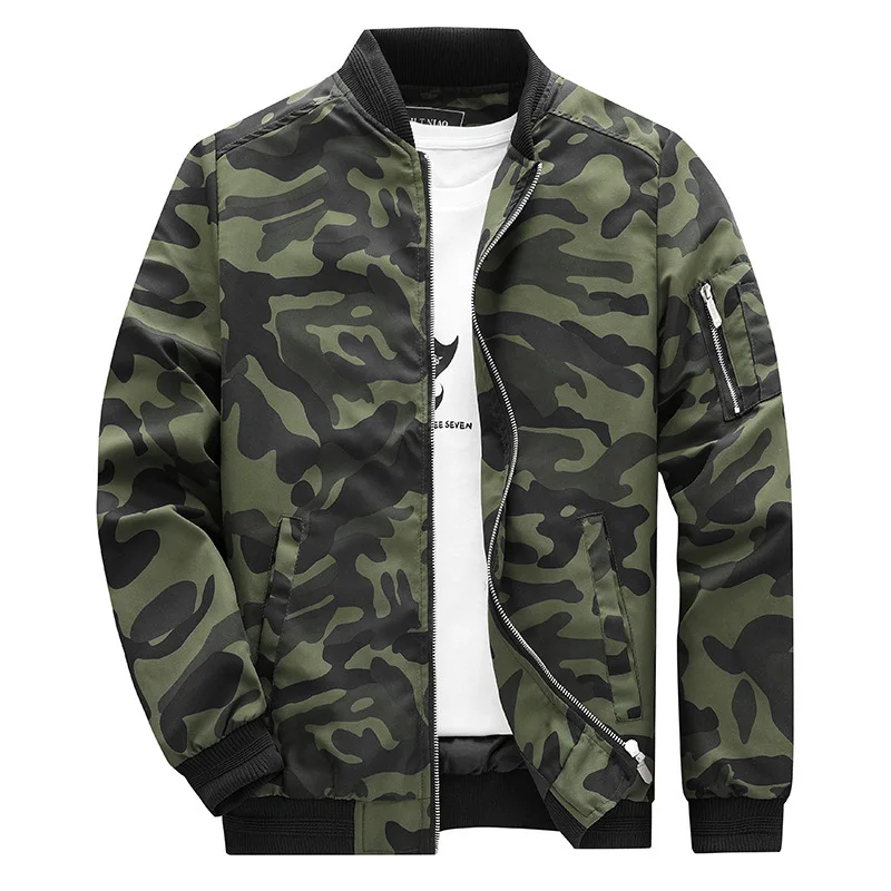 

Men Cargo Jacket Autumn New Fashion Camouflage Printed Stand Collar Male Outerwear Long Sleeve Zipper Outdoor Daily Man Coat