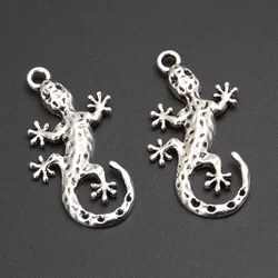 20pcs Silver Color 37.5x19mm Gecko Lizard Charms Animal Pendant For DIY Handmade Metal Alloy Findings Jewelry Making Accessories