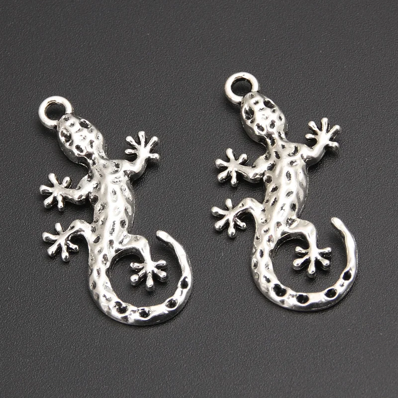 20pcs Silver Color 37.5x19mm Gecko Lizard Charms Animal Pendant For DIY Handmade Metal Alloy Findings Jewelry Making Accessories