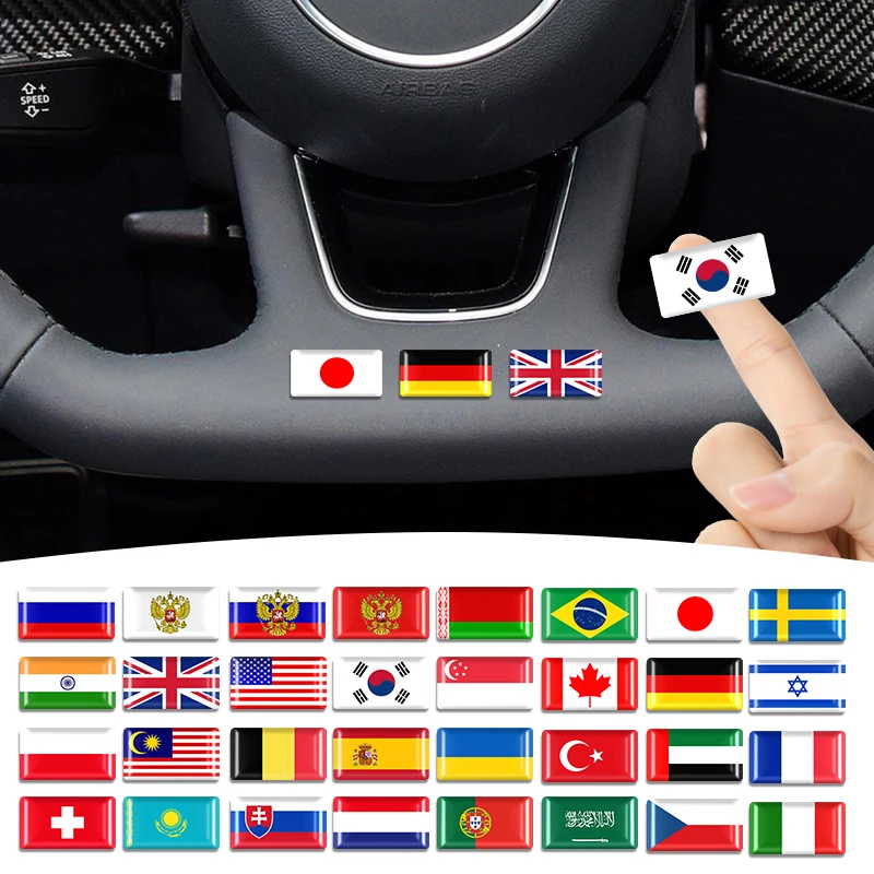 10PCS 3D Epoxy Steering Wheel Decor Sticker Car Styling Interior Decals for Brazil Slovakia India Belgium Costa Rica Flag Badge