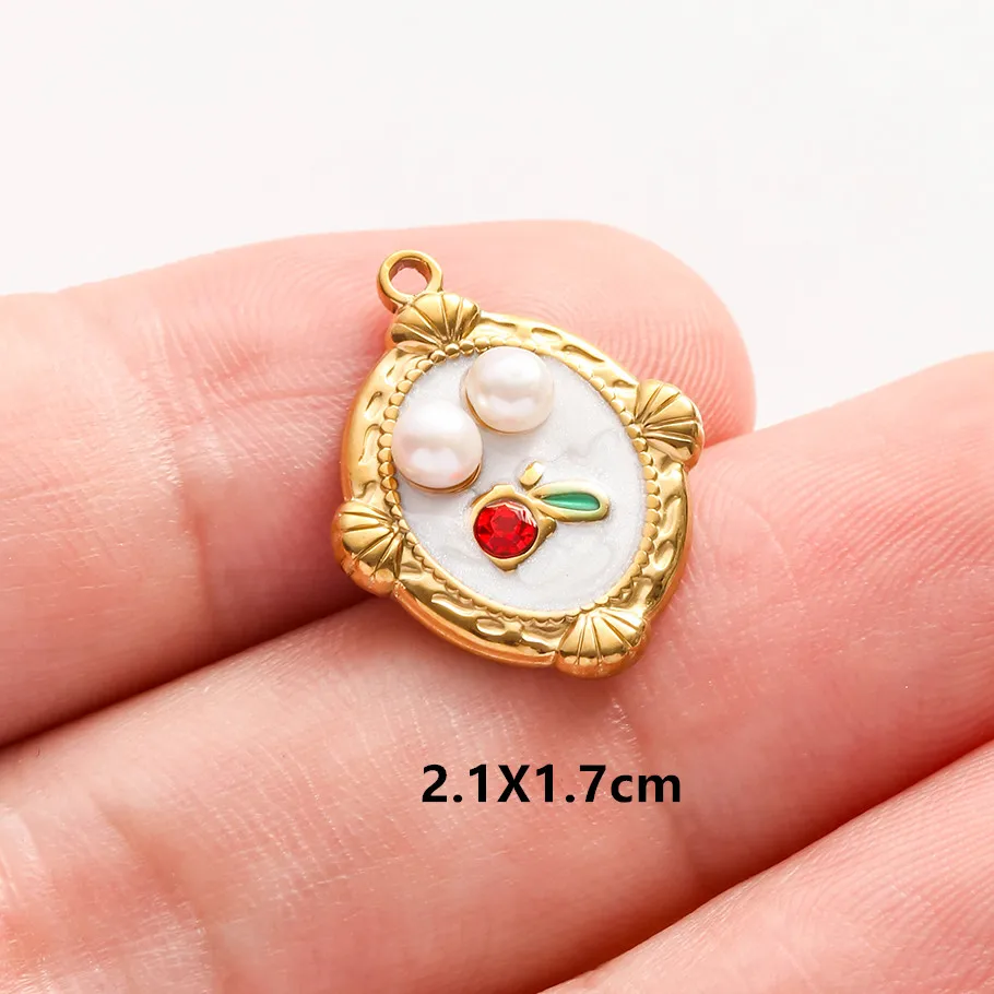 Echte Naturperlen, ovale, unregelmäßige Rosenblüten-Tulpen-Anhänger, bunte Emaille-Charms, Edelstahl-Charms für die Schmuckherstellung, Großhandel. – Detail 21