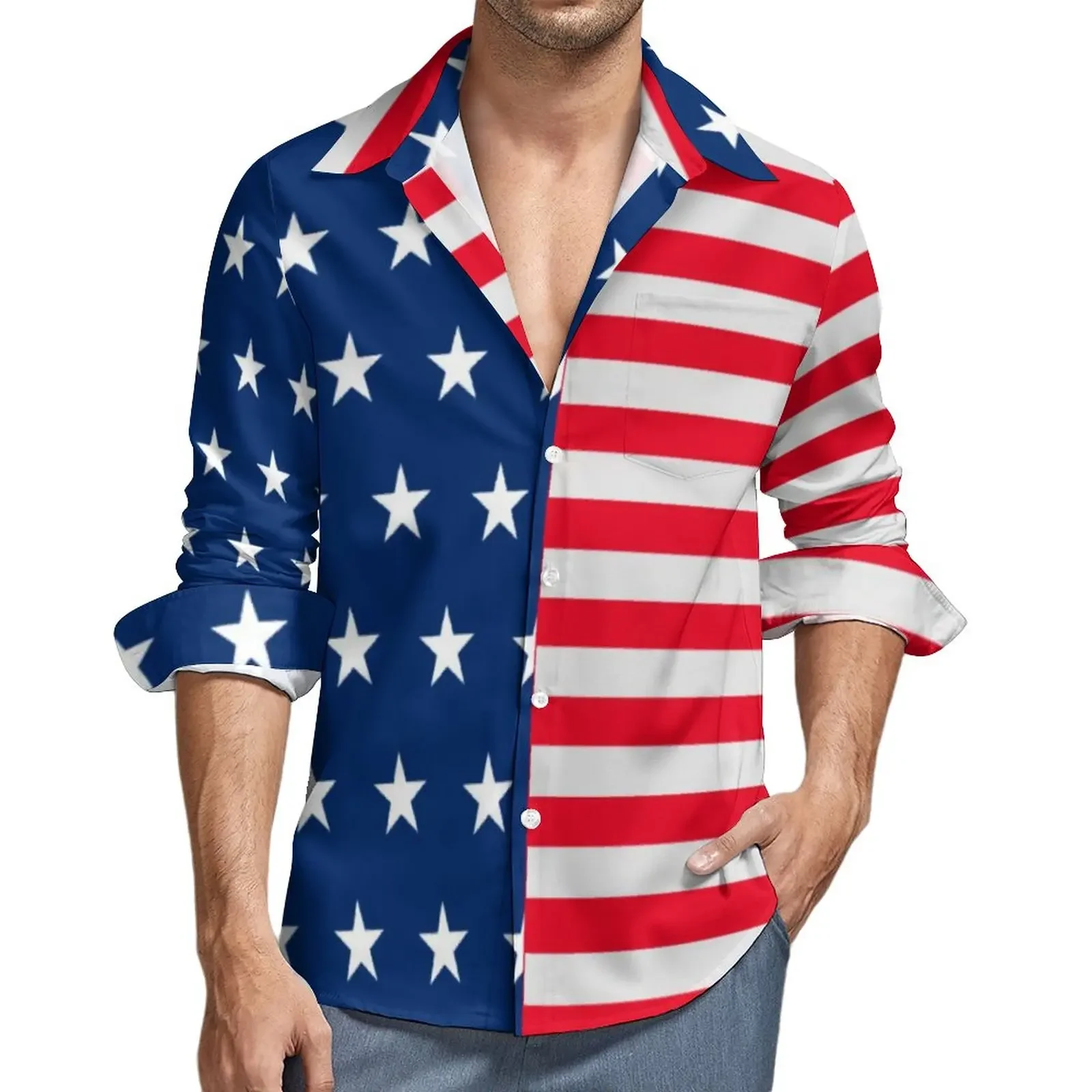 American Flag Hawaiian Shirt Graphic Print Men\'s Shirt Fashion Beach Shirt Summer Beach Shirt Lapel Shirt Men\'s