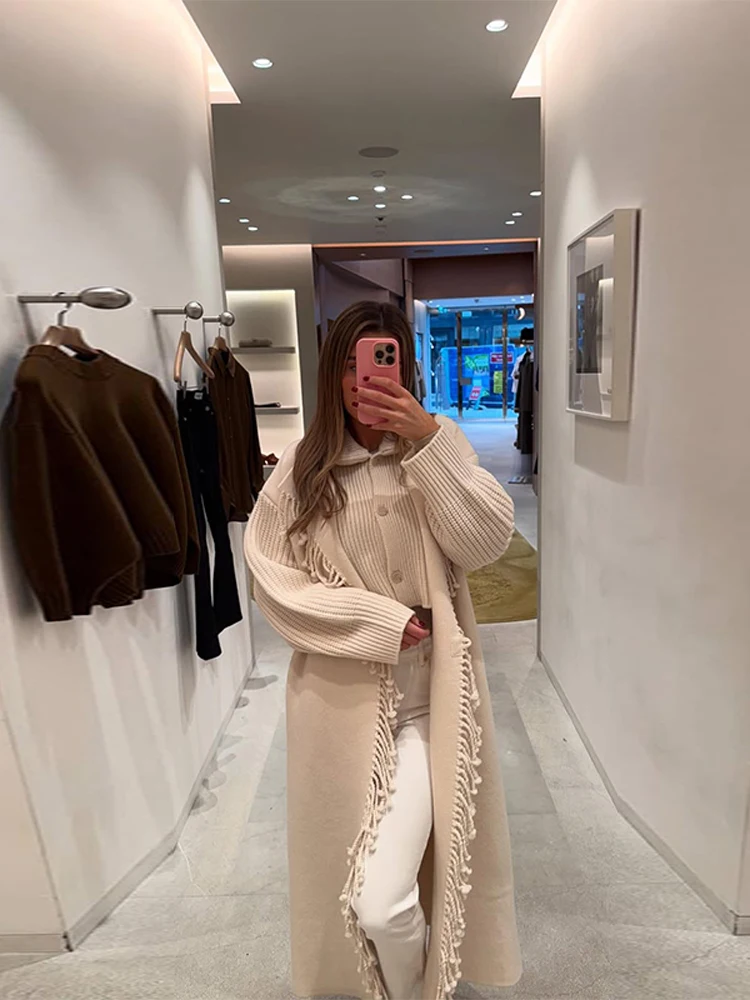 

2025 модный новый вязаный искусственный двухсекционный топ, элегантный однобортный кардиган с воротником-стойкой и длинными рукавами, женское пальто в ленивом стиле