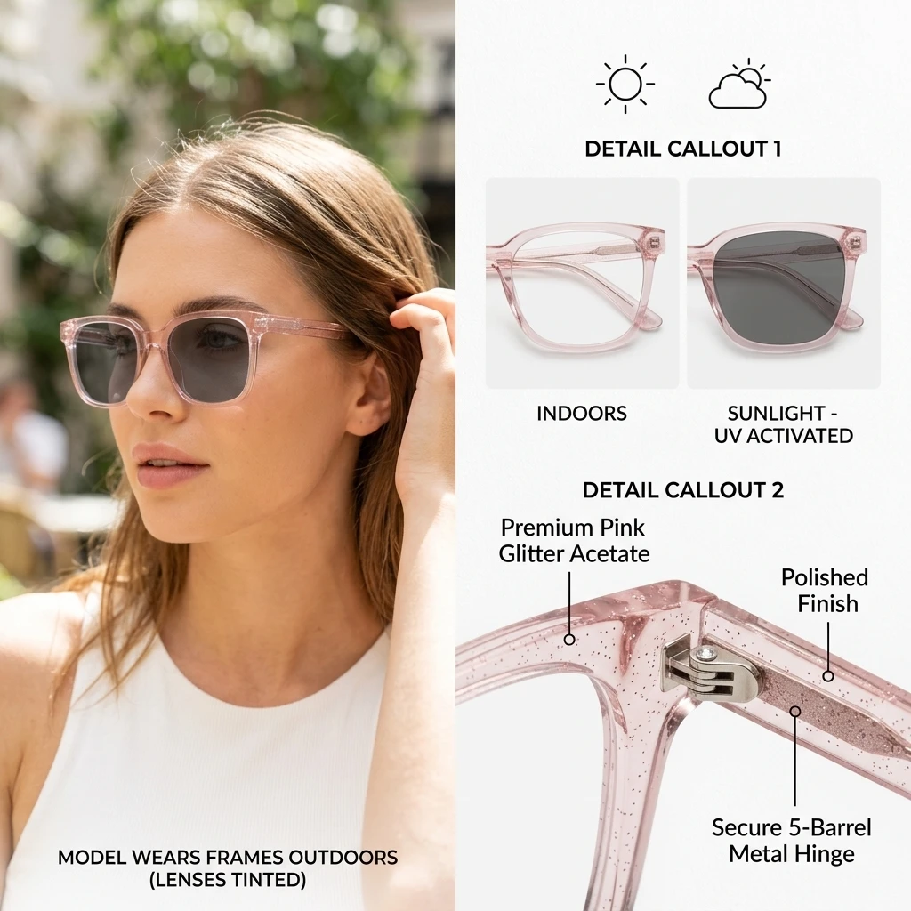 Large Frame Photochromic Blue Light Blocking Glasses UV400 Sun Protection Vintage Optical Spectacle Frame for Women Men