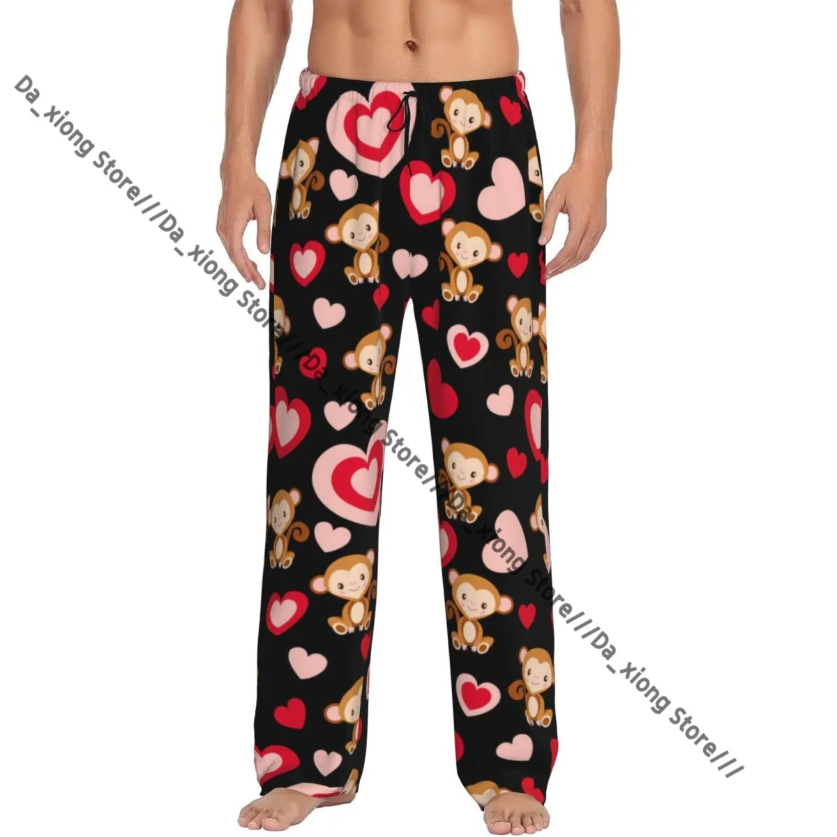 

Мужские штаны для сна, мужские брюки для отдыха, мужские пижамные штаны в мультяшном стиле с изображением обезьяны на День святого Валентина