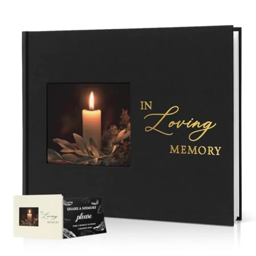 

Twill Funeral Guest Book - in Loving Memory Guestbook with Photo Slot and Table Sign - Hardcover Guest Sign in Book for Funeral